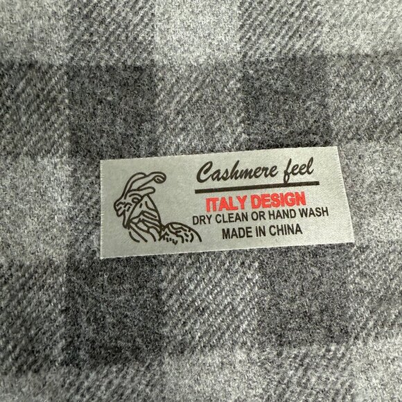 Winter Plaid Cashmere Feel Scarf Tassels Grey Blue Italian Design Warm Gift - Picture 2 of 13